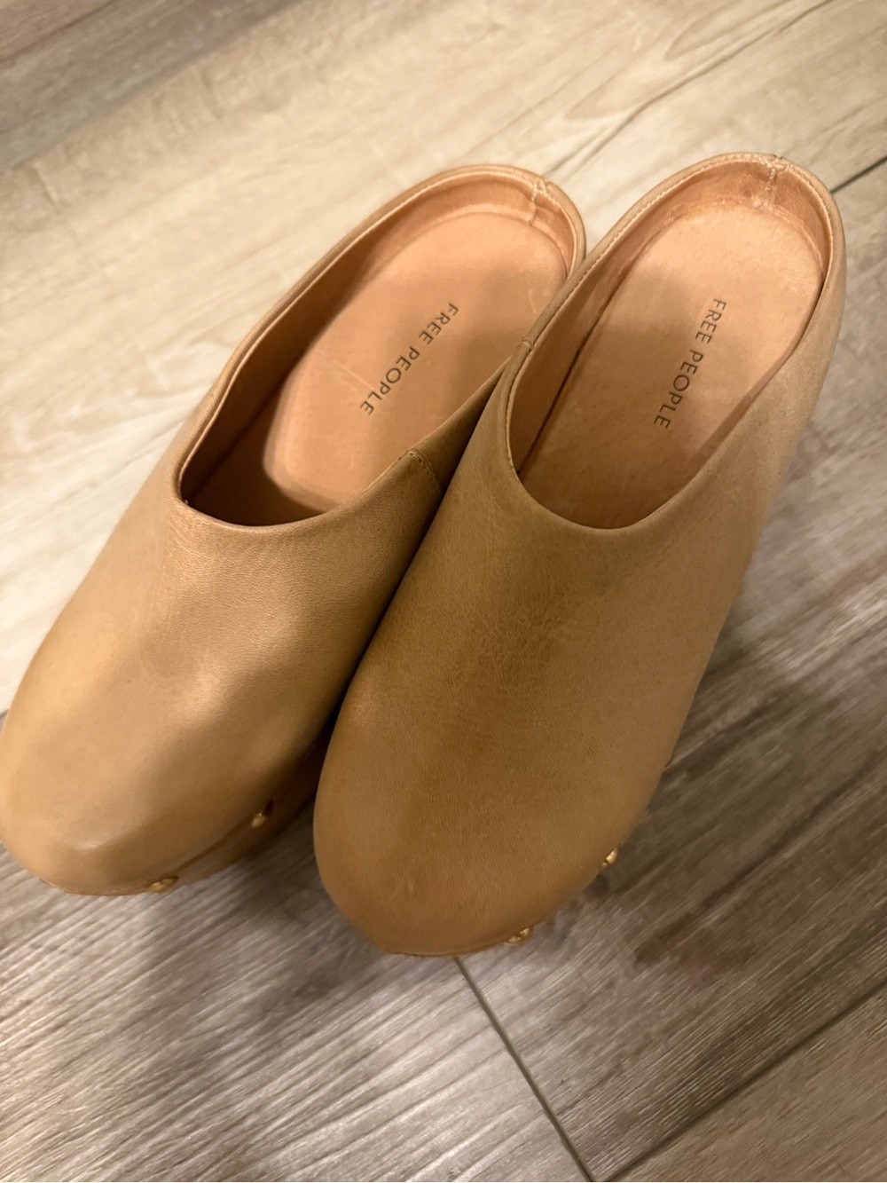 Free People Tan Leather Platform Clogs - Picture 2 of 8